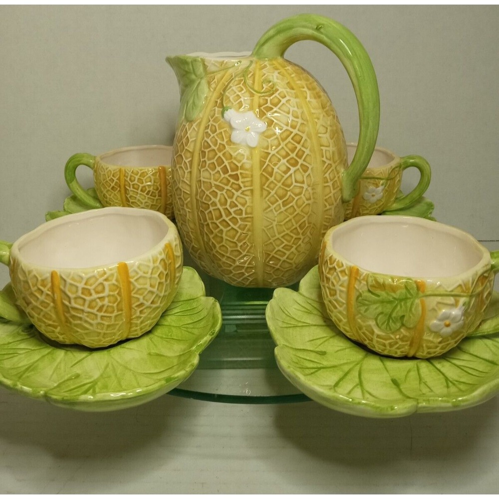 Mann Drinkware Pitcher Set Melon Theme Ceramic Porcelain Made in‎ Japan 9 Piece